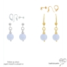 Boucles d'oreilles calcédoine bleue, courtes, pendantes, fait main, création by Alicia