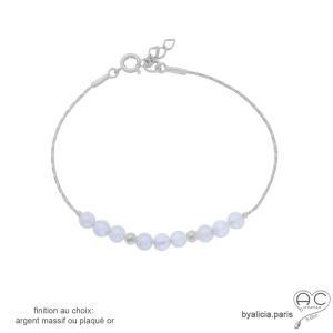 bracelet bleu femme en pierre semi-précieuse calcédoine bleue et argent fabriqué à la main en France