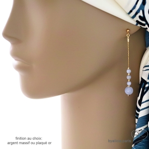 Boucles d'oreilles calcédoine bleue, fines, longues, fait main, création by Alicia