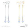 boucles d'oreilles longues femme en plaqué or ou argent et pierre naturelle calcédoine bleue fait à la main sur mesure en France