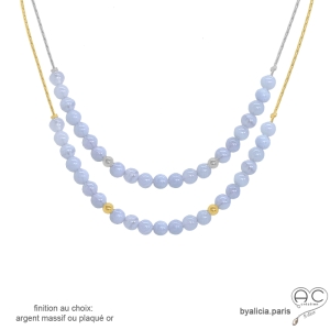 Ras de cou calcédoine bleue sur une chaîne en plaqué or ou en argent, fait main, création by Alicia