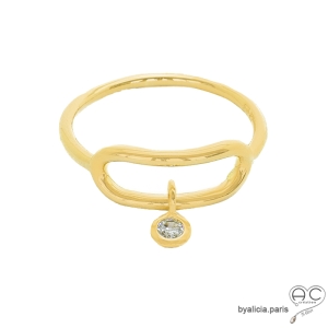 Bague barrette avec  zirconium brillant mobile, en plaqué or 3MIC , fine, femme