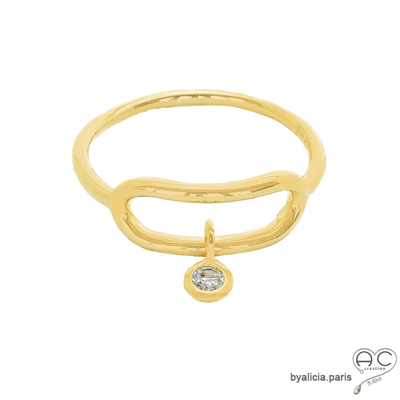 Bague barrette avec zirconium brillant mobile, en plaqué or 3MIC , fine, femme Bague barrette avec zirconium brillant mobile, en plaqué or 3MIC , fine, femme