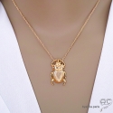 Pendentif grand SCARABÉE porte-bonheur en plaqué or, tendance, femme
