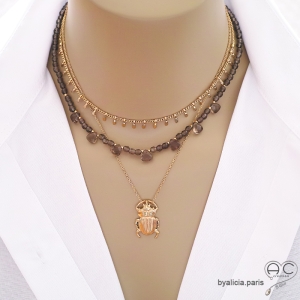 bijoux créateur collier ras de cou en plaqué or pendentif scarabée