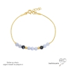 bracelet bleu femme en pierres semi-précieuses calcédoine bleue, iolite et plaqué or fabriqué à la main en France
