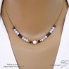 collier bleu femme pierres naturelles calcédoine bleue et iolite sur une chaîne en plaqué or ou argent, fait main sur mesure