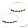 pierre naturelle saphir d'eau iolite bracelet bleu fin femme en plaqué or ou argent fait sur mesure à la main en France