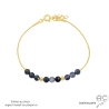bracelet femme en pierre semi-précieuse bleue, saphir d'eau iolite et plaqué or fabriqué à la main en France