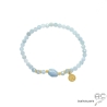 bracelet femme pierre bleue claire aigue marine et plaqué or fait main sur mesure en France