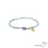 bracelet femme pierre semi-précieuse aigue-marine sur élastique réalisé à la main
