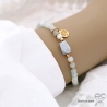 Bracelet aigue marine, pampille arbre de vie plaqué or 3MIC, pierre semi-précieuse bleu, élastique, création by Alicia