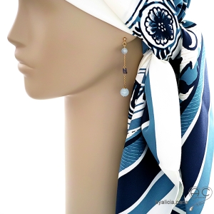 boucles d'oreilles longues femme en pierres semi-précieuses bleues