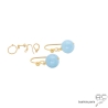 Boucles d'oreilles avec aigue marine et plaqué or, pierre naturelle bleue, pendantes courtes fait main en France