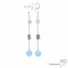 Boucles d'oreilles aigue marine et saphir d'eau en argent massif, pierre naturelle bleue, longues, pendantes, création by Alicia