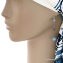 Boucles d\'oreilles aigue marine et saphir d\'eau en argent massif, pierre naturelle bleue, longues, pendantes, création by Alicia