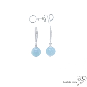 Boucles d'oreilles aigue marine, argent massif, fait main, création by Alicia
