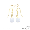 Boucles d\'oreilles agate blanche, plaqué or ou argent, petites, pendantes, pierre naturelle, fait main, création by Alicia