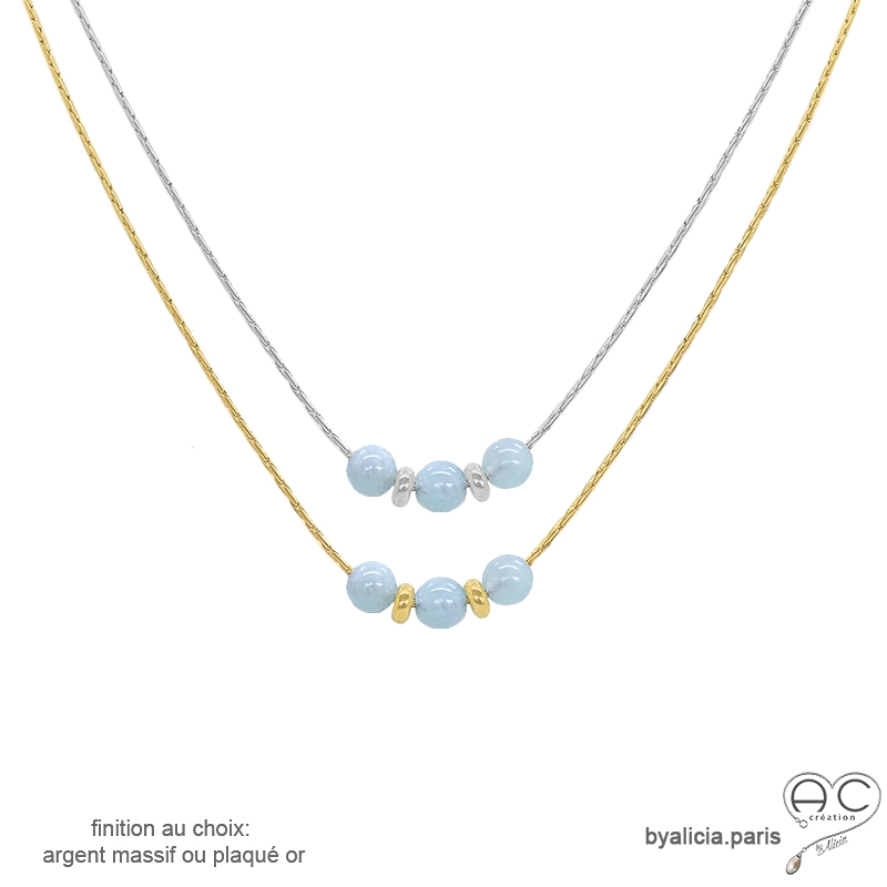 Ras de cou fin aigue-marine sur une chaîne en plaqué or ou en argent, fait main, création by Alicia Ras de cou fin aigue-marine sur une chaîne en plaqué or ou en argent, fait main, création by Alicia