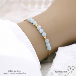 Bracelet aigue-marine sur une chaîne fine en plaqué or ou en argent, fait main, création by Alicia