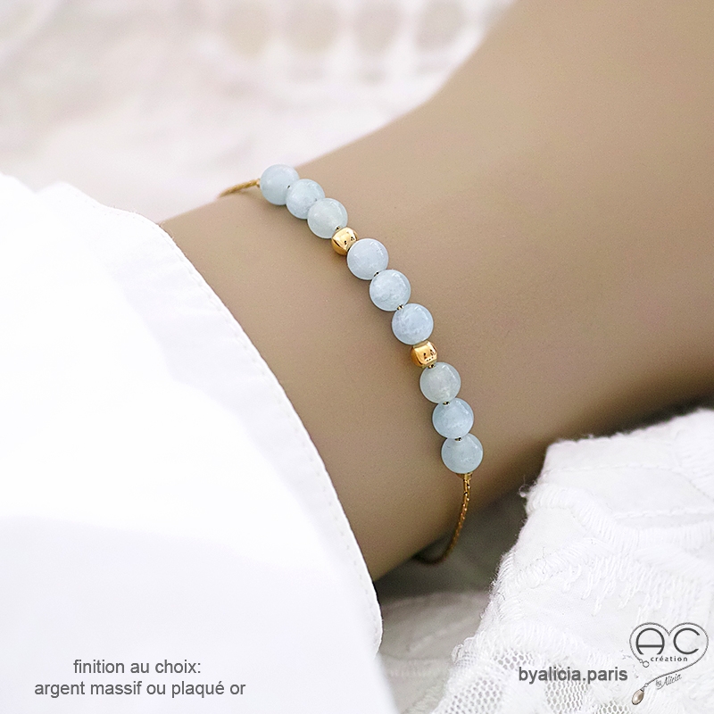 Bracelet aigue-marine sur une chaîne fine en plaqué or ou en argent, fait main, création by Alicia Bracelet aigue-marine sur une chaîne fine en plaqué or ou en argent, fait main, création by Alicia
