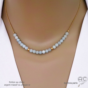 Ras de cou bleu clair femme en aigue-marine sur une chaîne en plaqué or ou en argent réalisé à la main