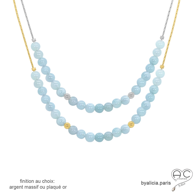 Ras de cou aigue-marine sur une chaîne en plaqué or ou en argent, fait main, création by Alicia Ras de cou aigue-marine sur une chaîne en plaqué or ou en argent, fait main, création by Alicia