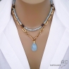 collier ras de cou créateur en pierre semi-précieuse aigue-marine réalisé à la main en France