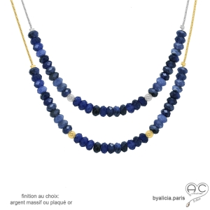 Ras de cou bleu marine femme en sodalite sur une chaîne en plaqué or ou en argent réalisé à la main en France