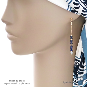 Boucles d'oreilles bleues en sodalite et aigue-marine, fines, longues, fait main, création by Alicia