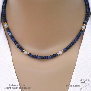 Collier sodalite et aigue-marine, ras de cou bleu marine en pierres naturelles, fait main, création by Alicia