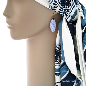 boucles d'oreilles en calcédoine bleue et plaqué or, grandes, longues, pendantes, réalisées à la main en France