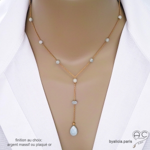 Collier cravate bleu clair femme aigue-marine, goutte sur une chaîne fine, création by Alicia