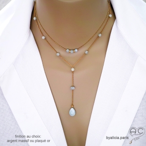 pierre semi-précieuse aigue-marine collier ras de cou bleu ciel femme délicat raffiné fait main sur mesure