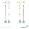 pierre aigue-marine boucles d'oreilles bleues claires femme en plaqué or ou argent fabriqué à la main en France
