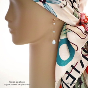 boucles d'oreilles bleues femme pierre aigue-marine longues délicates artisanales fait main en France