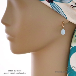 Boucles d'oreilles bleues femme en aigue-marine, pendantes, délicates, création by Alicia