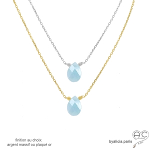 Collier aigue-marine goutte sur une chaîne en plaqué or ou en argent massif, création by Alicia