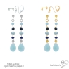 Boucles d'oreilles bleues longues en aigue-marine et sodalite, plaqué or ou argent, fait main, création by Alicia