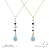 Collier cravate bleu clair aigue-marine et sodalite, plaqué or ou argent, fait main, création by Alicia