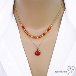 pierre naturelle orange cornaline ras du cou pendentif réalisé à la main en France
