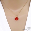 Collier, pendentif cornaline goutte, plaqué or, création by Alicia