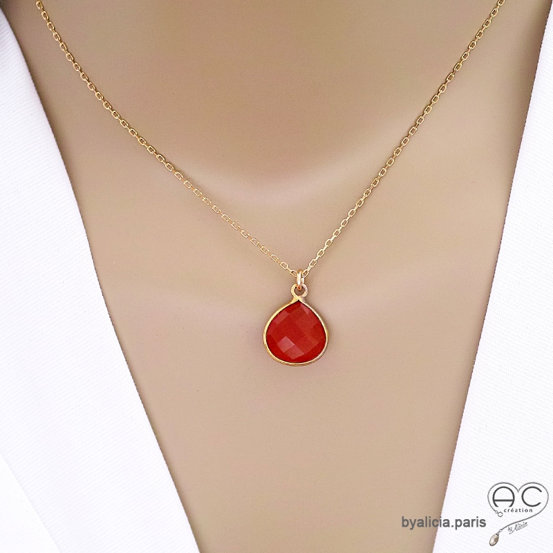 ras de cou pendentif orange femme en cornaline goutte, plaqué or, ras de cou pendentif orange femme en cornaline goutte, plaqué or,