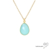 Collier pendentif goutte calcédoine aqua, plaquè or, pierre semi-précieuse, fait main, création by Alicia