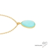 Collier pendentif goutte calcédoine aqua, plaquè or, pierre semi-précieuse, fait main, création by Alicia
