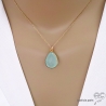 ras de cou pendentif goutte vert claire pierre naturelle calcédoine aqua, plaquè or