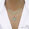 collier ras du cou pendentif femme en pierre semi-précieuse calcédoine aqua