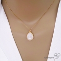 Collier pendentif goutte pierre de lune, plaqué or, fait main, création by Alicia