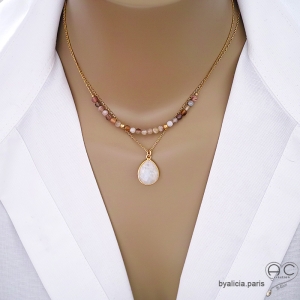 bijoux créateur collier ras du cou femme en pierres naturelles pierre de lune