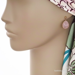 boucles d'oreilles rose femme en pierre naturelle quartz rose gouttes pendantes